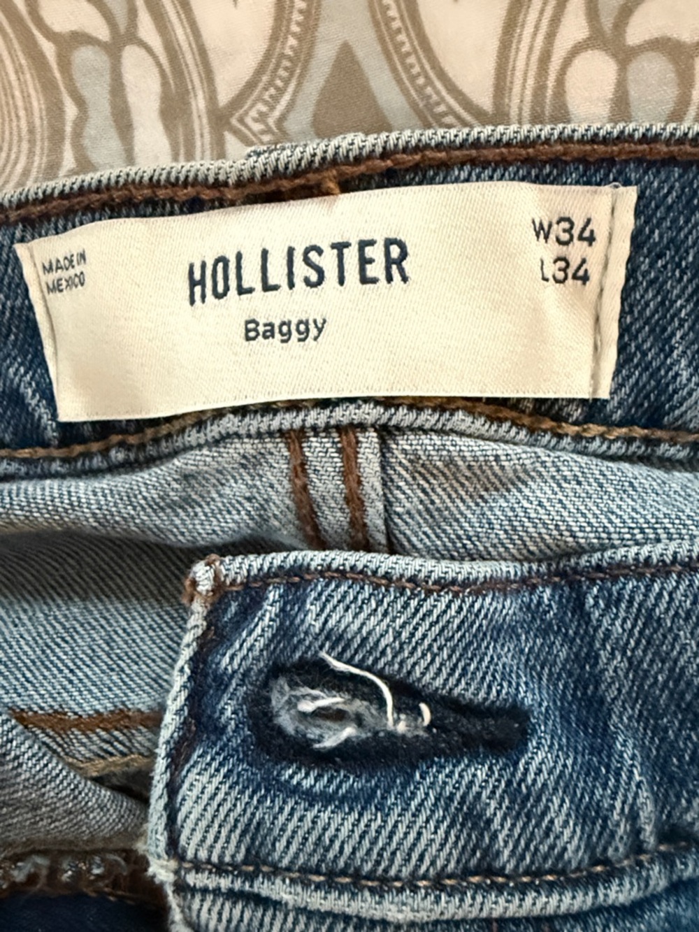 Hollister Baggy Jeans - Light Blue Denim with Brown Stitching